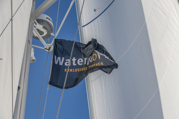 Azores, Waterworld flag on Saildive catamaran