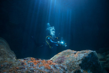 Azores, diver in Urseling Cave