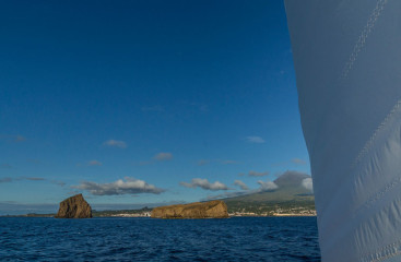 Azores, rocks of Ilheu Deitado in front of Pico