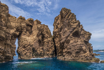 Azores, rocks of Ilheu Deitado in front of Pico
