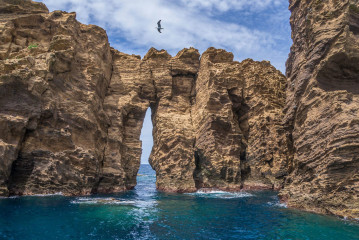 Azores, rocks of Ilheu Deitado in front of Pico