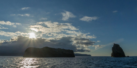 Azores, rocks of Ilheu Deitado in front of Pico