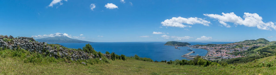 Azores, Faial, panorama with Horta and Pico
