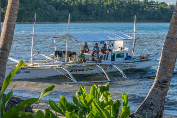 Philippines, bangka dive boat with crew, Ticao Island