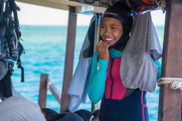 Philippines, Diver at "Dschubba", Safari Boat Tubbataha
