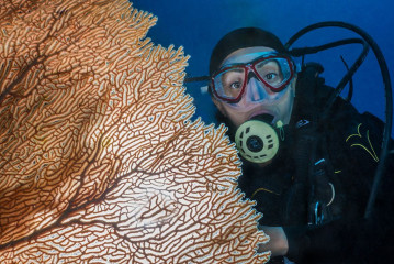 Diver with Coral, Bunaken Island, Manado, Indonesia